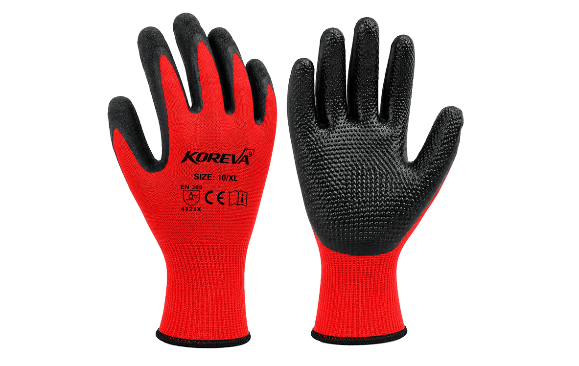 KOREVA GRIP SHIELD Red and Black Nitrile Coated Puncture Resistant Garden Gloves